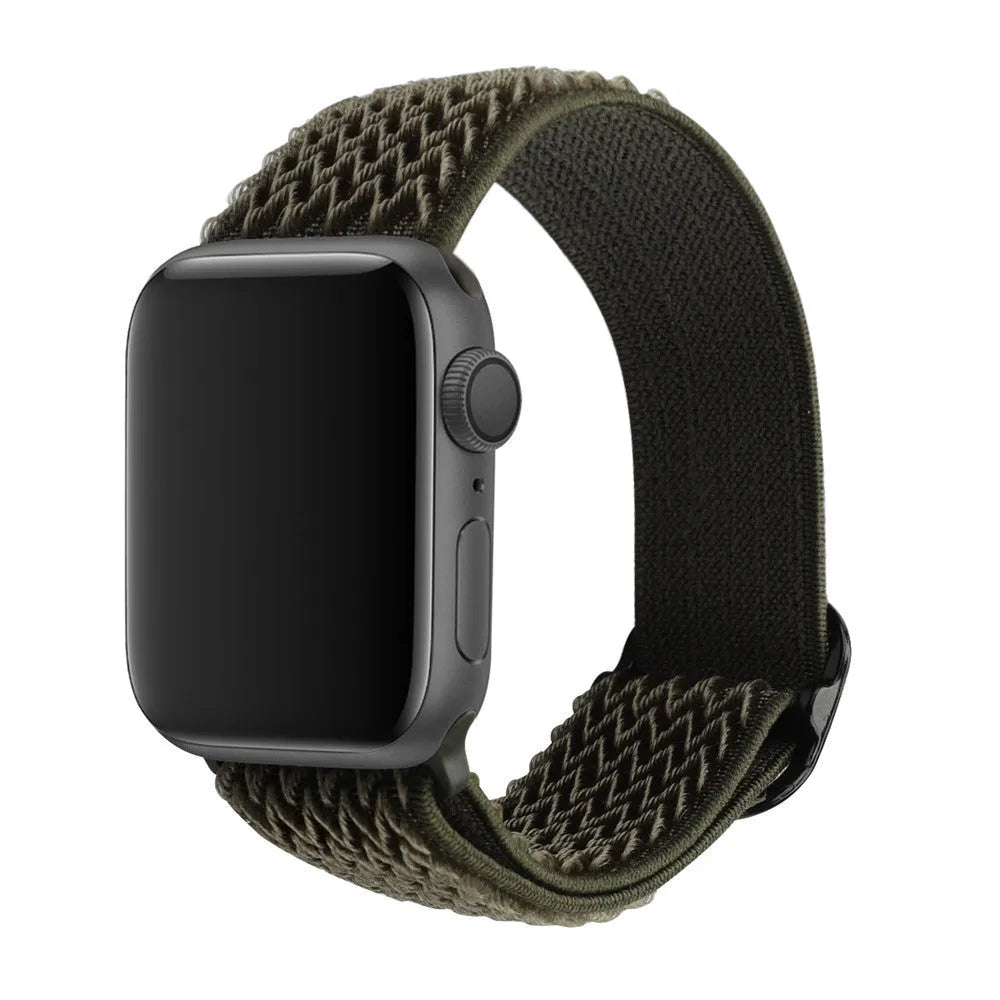 Braided wave-pattern nylon strap with elastic closure for Apple Watch, shown in spearmint ice colour.