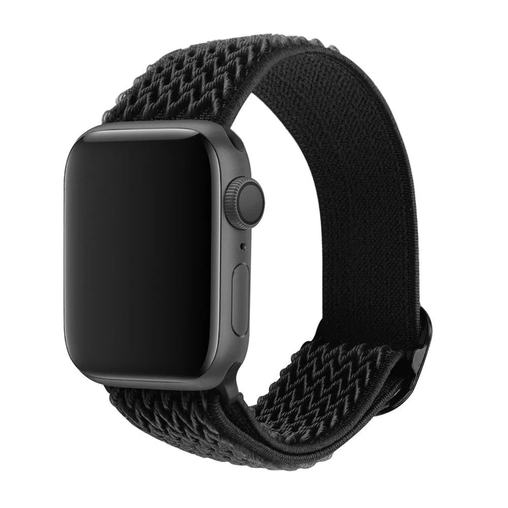 Braided wave-pattern nylon strap with elastic closure for Apple Watch, shown in spearmint ice colour.