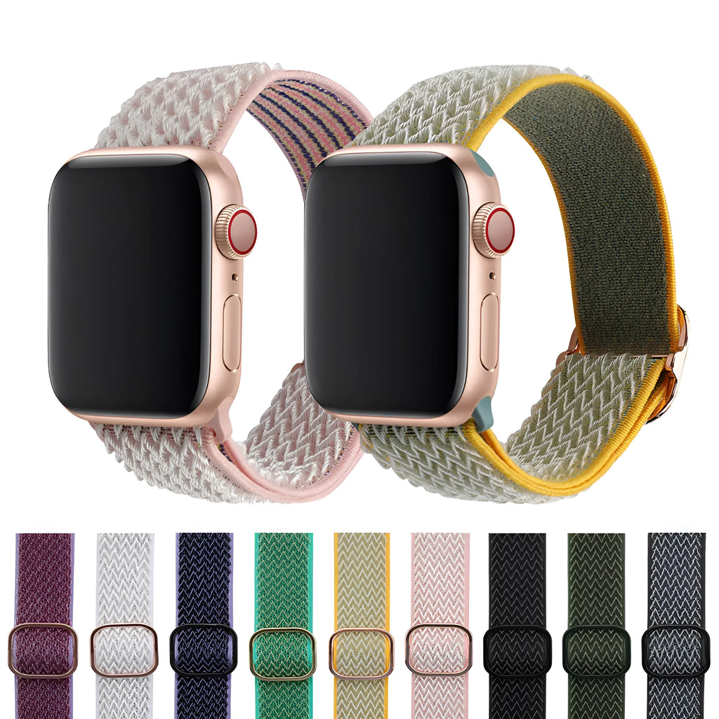 Braided wave-pattern nylon strap with elastic closure for Apple Watch, shown in spearmint ice colour.