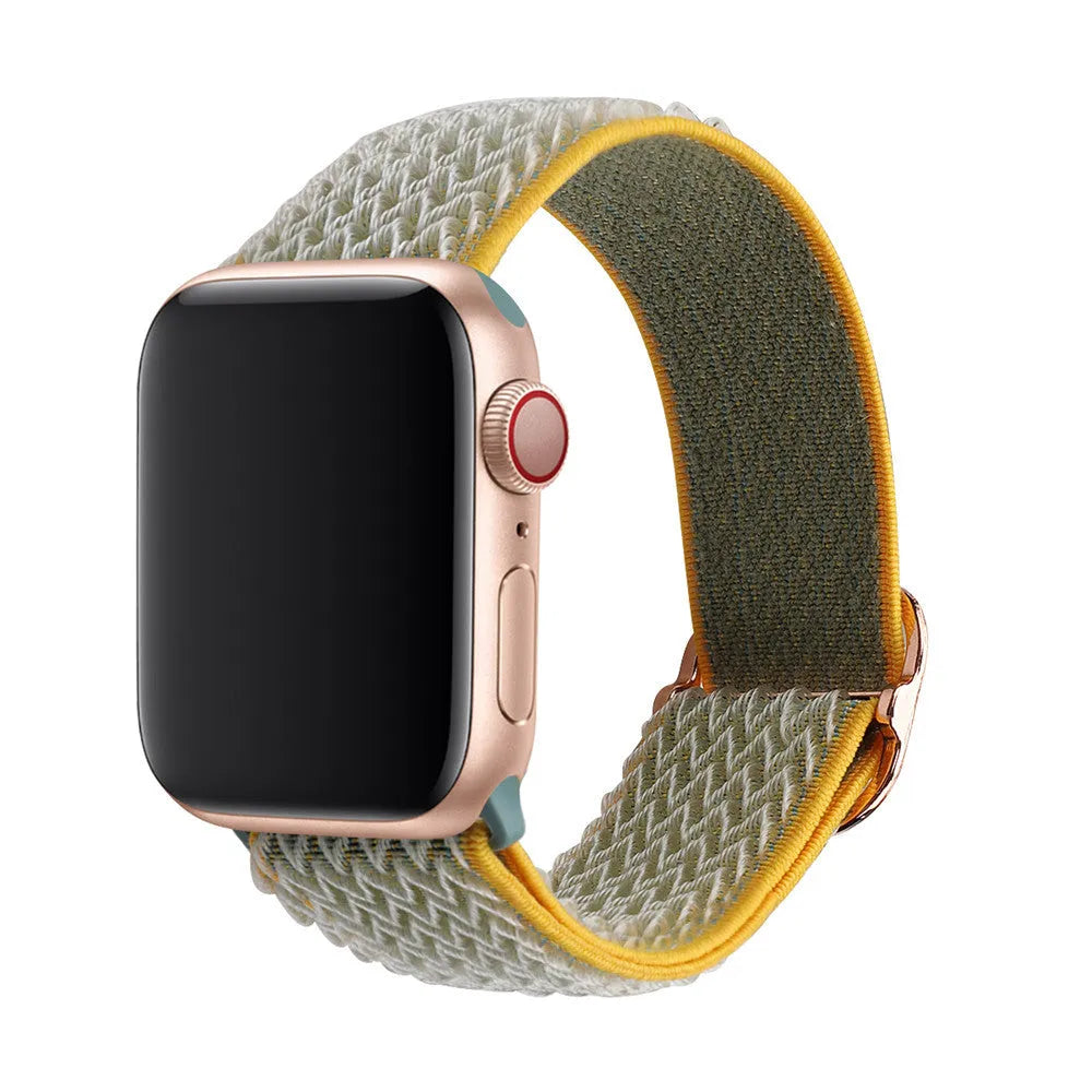 Braided wave-pattern nylon strap with elastic closure for Apple Watch, shown in spearmint ice colour.