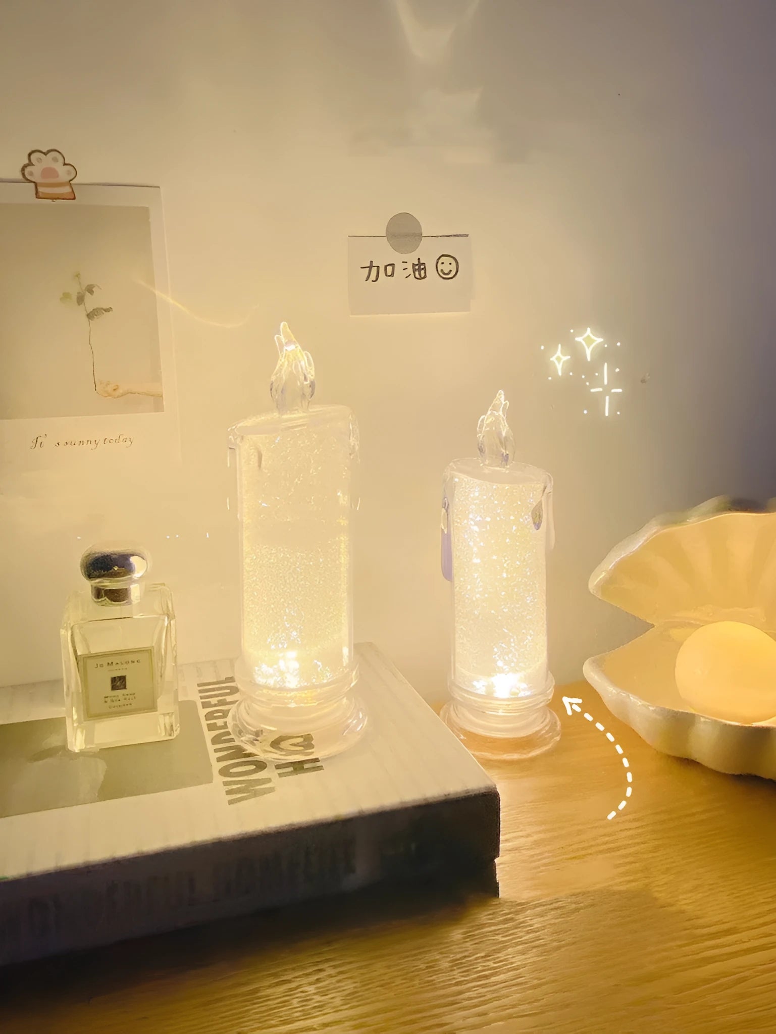 Bedside LED night light with message board surface and included lamp holder for bedroom use