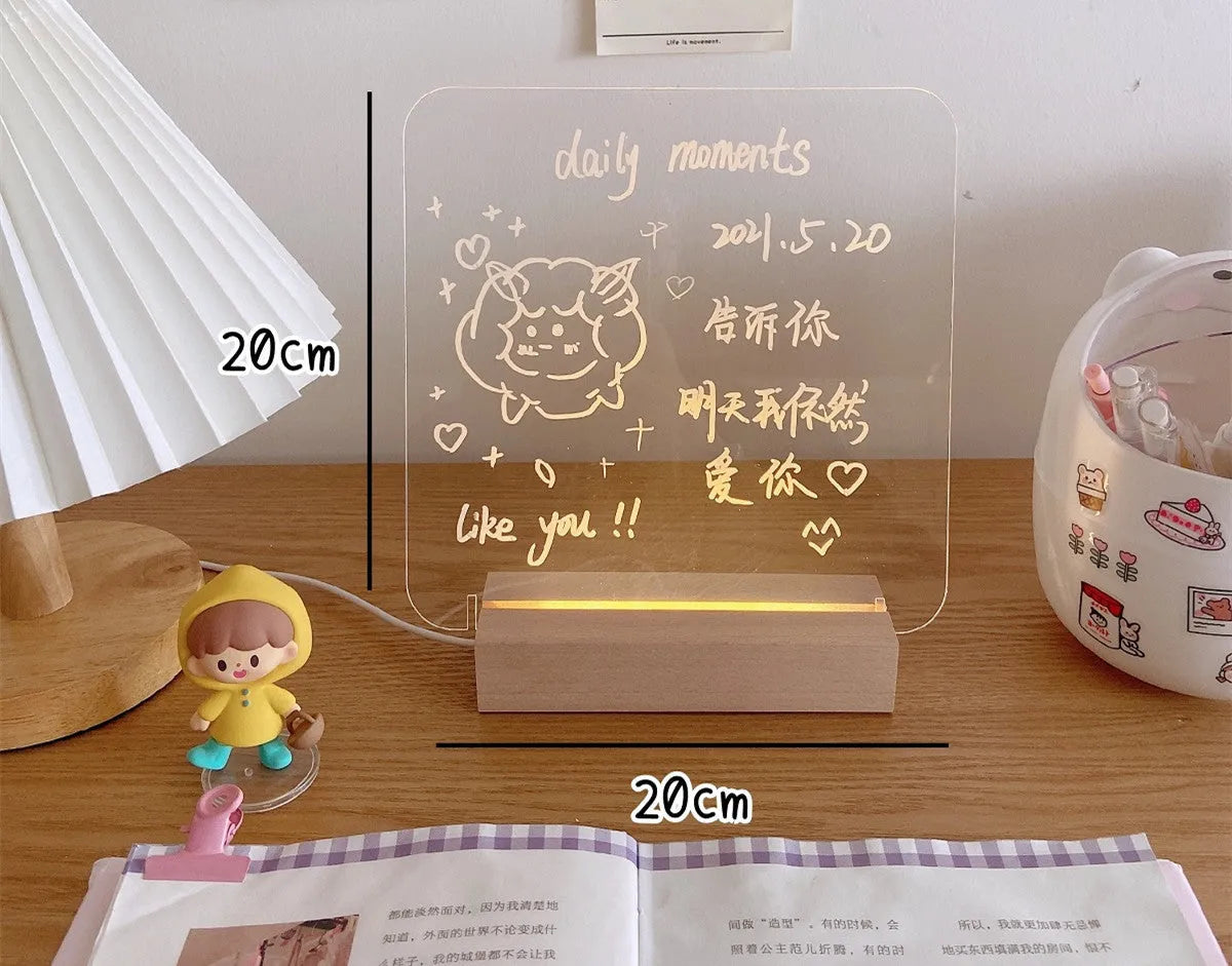 Bedside LED night light with message board surface and included lamp holder for bedroom use
