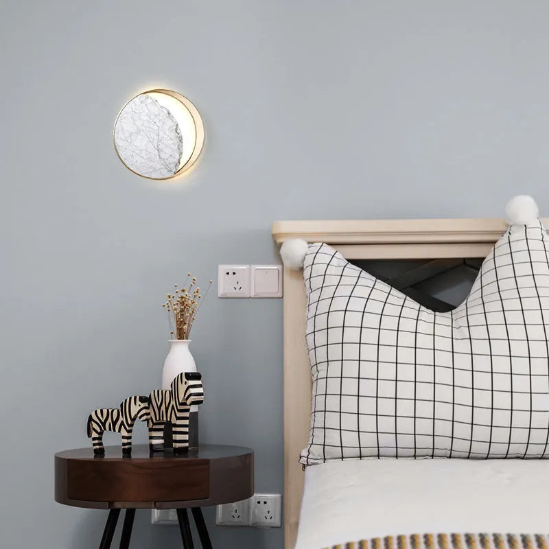 Marble and copper eclipse design wall lamp with round 25cm diameter shape