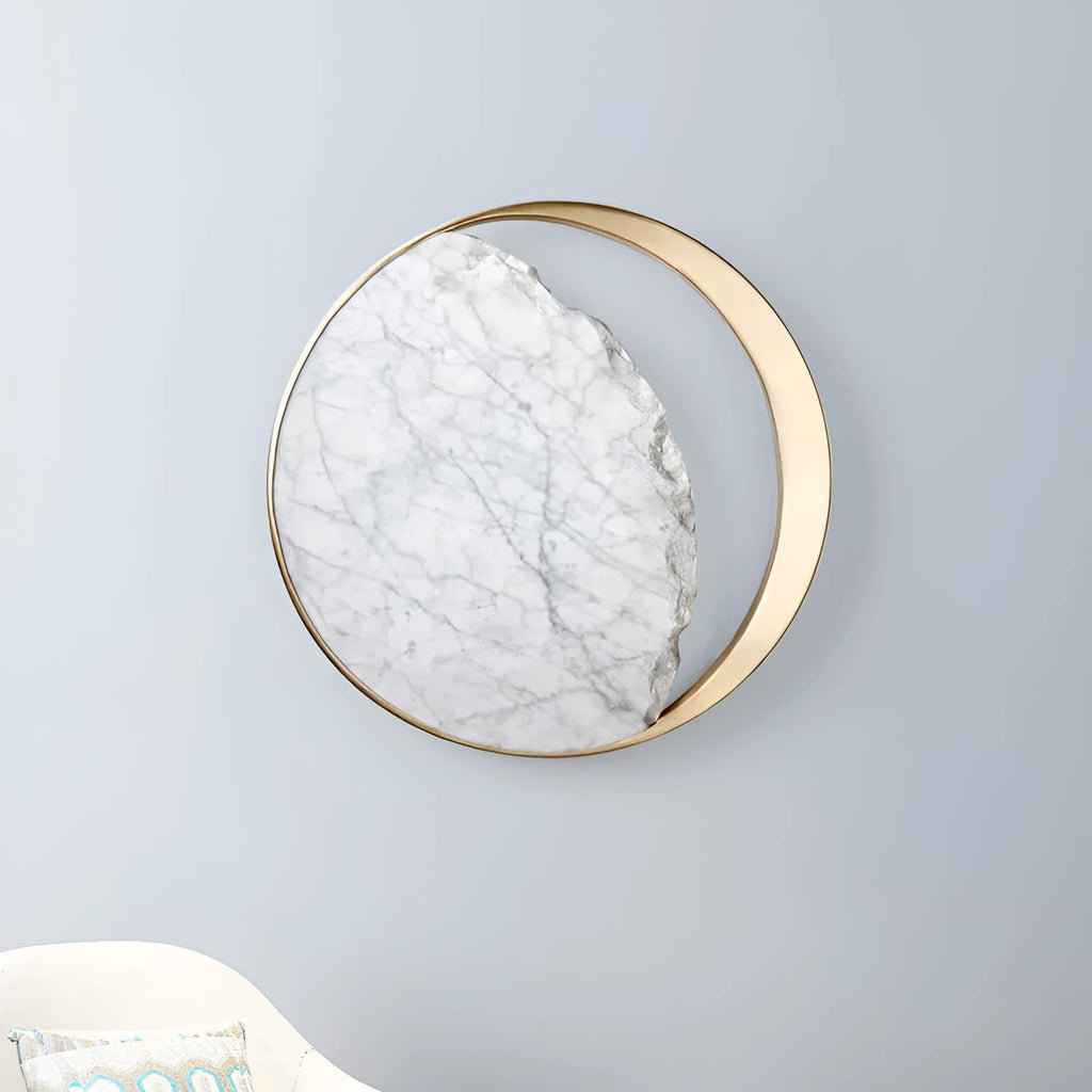 Marble and copper eclipse design wall lamp with round 25cm diameter shape