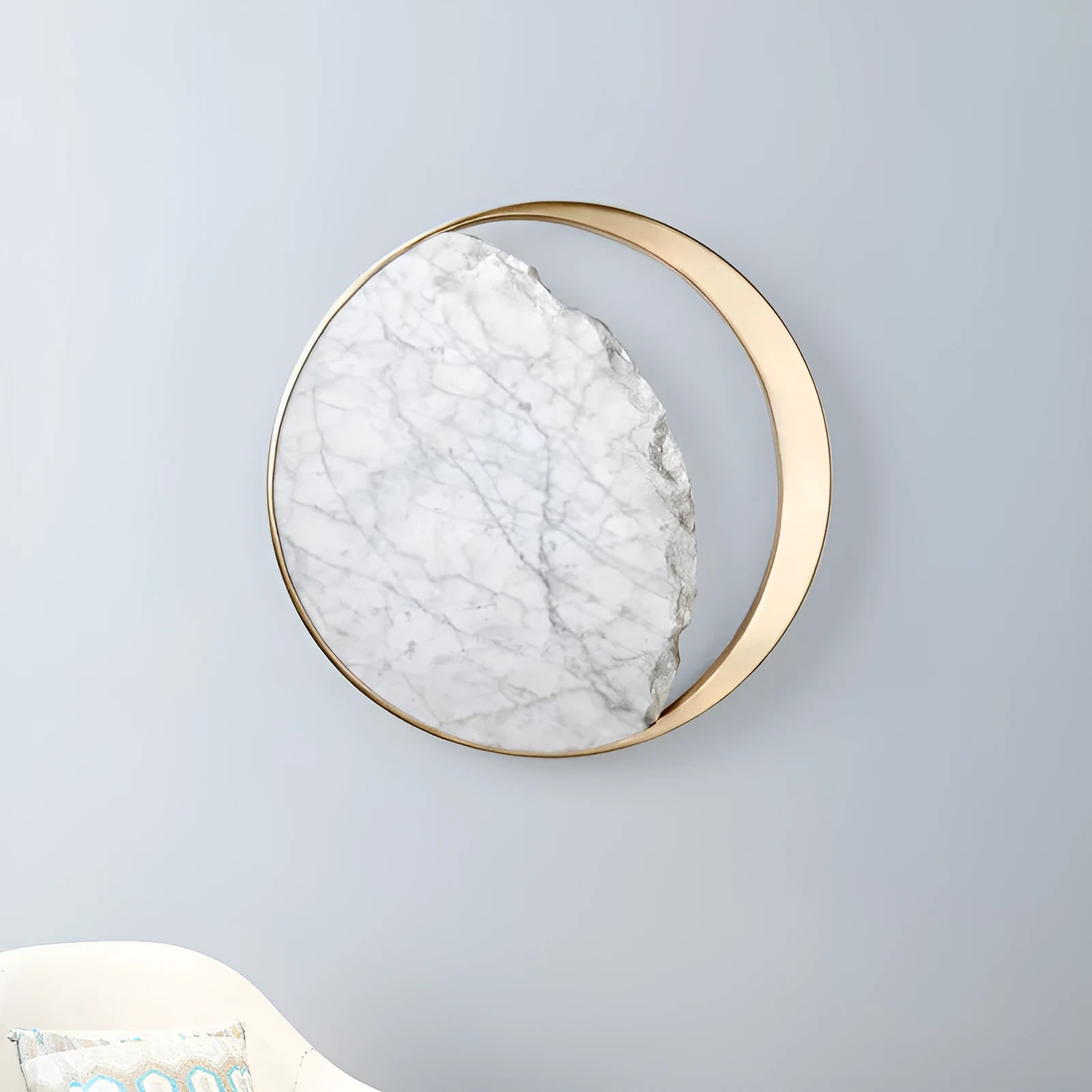 Marble and copper eclipse design wall lamp with round 25cm diameter shape