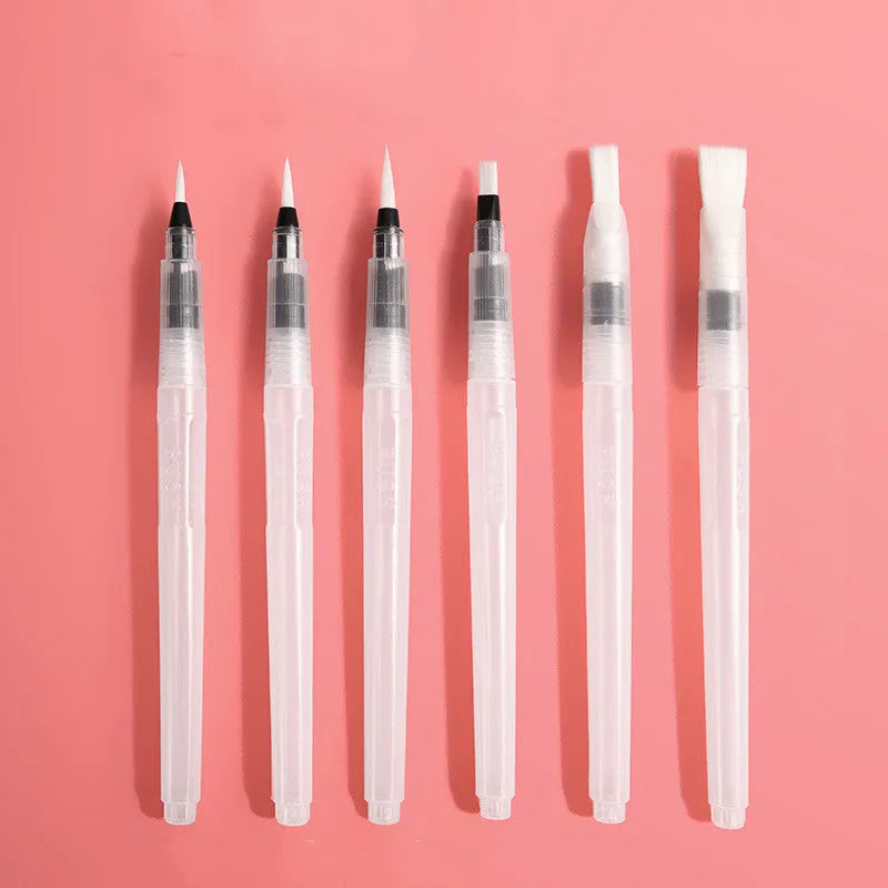 Fan-shaped folding solid watercolour paint set with fountain pen and sponge in transparent plastic box