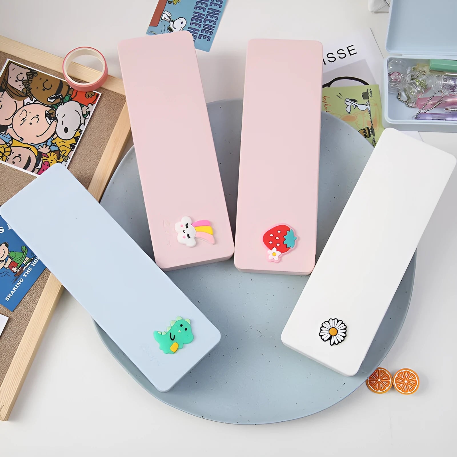 PVC candy colour cartoon pencil case in bright colour, waterproof and dirt resistant, simple design on plain background