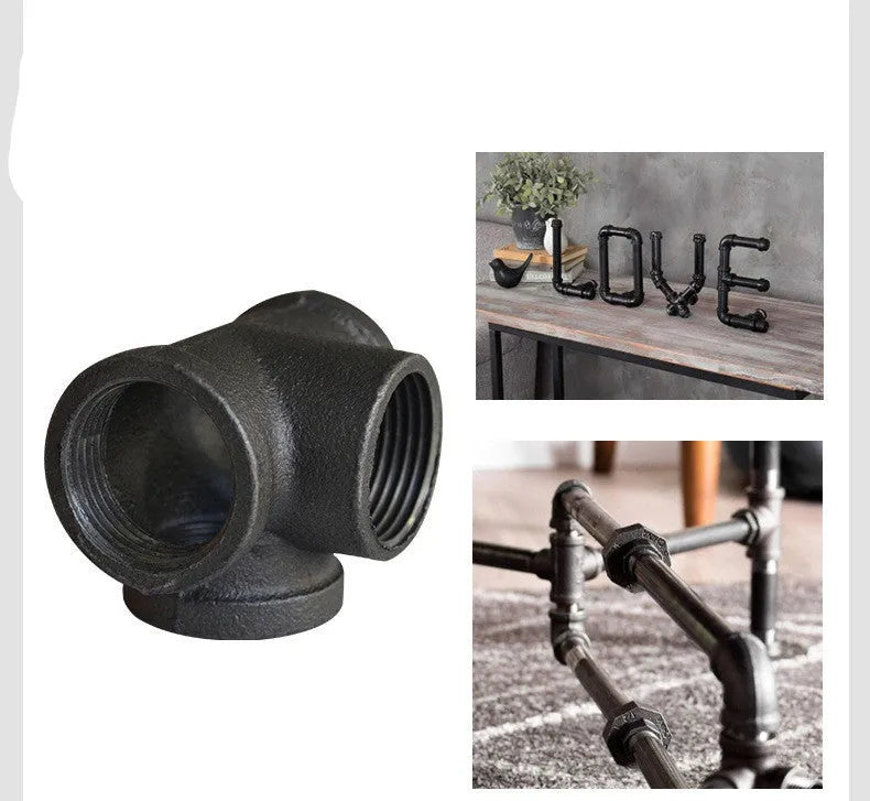 Galvanised steel four-way pipe fittings with malleable iron construction in three diameter sizes