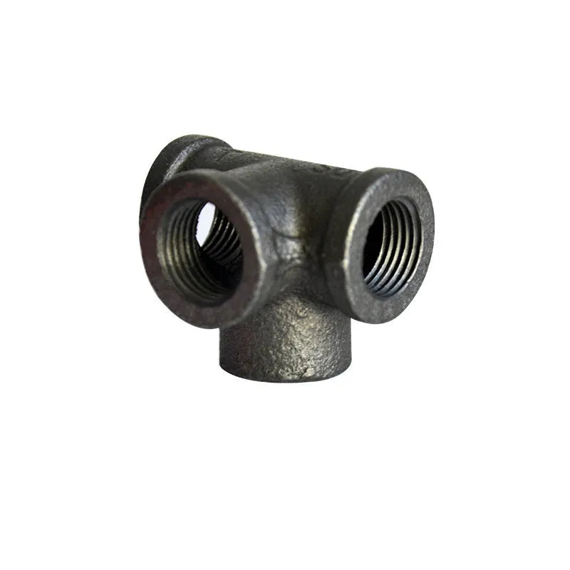 Galvanised steel four-way pipe fittings with malleable iron construction in three diameter sizes