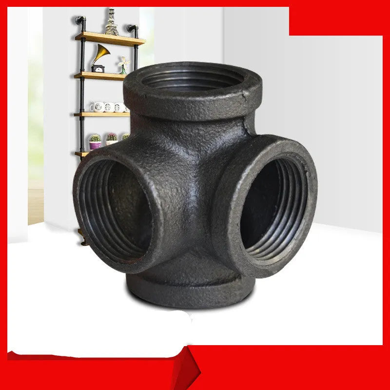 Galvanised steel four-way pipe fittings with malleable iron construction in three diameter sizes