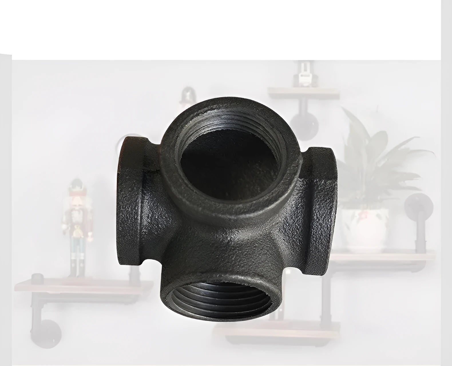 Galvanised steel four-way pipe fittings with malleable iron construction in three diameter sizes