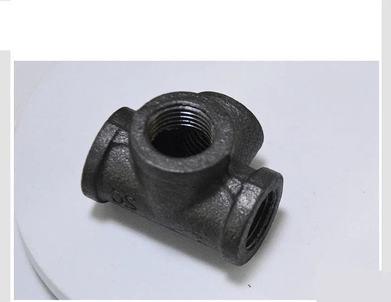 Galvanised steel four-way pipe fittings with malleable iron construction in three diameter sizes