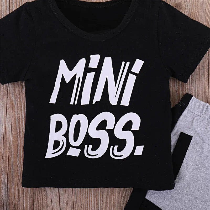 Pudcoco 2-piece black toddler boy clothes set with letter print top and trousers