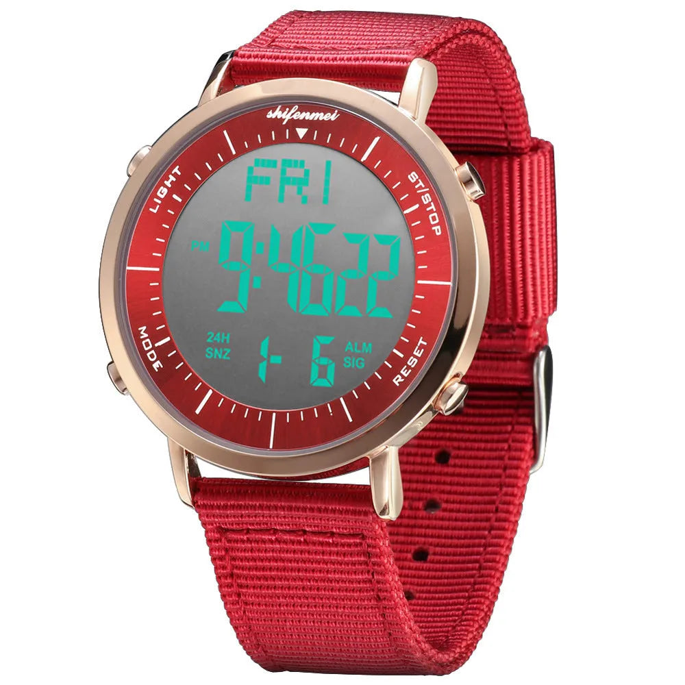 Shifenmei digital waterproof sports watch showing time display and casual styling