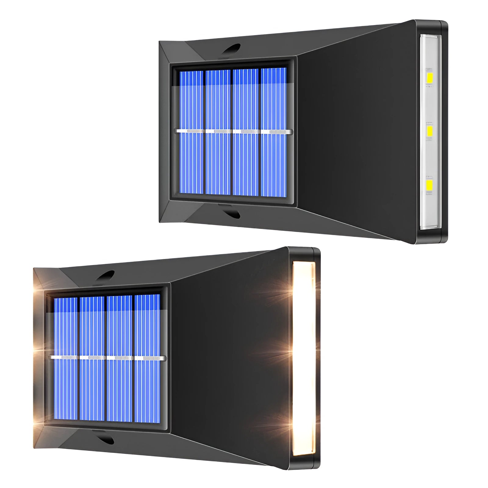 Compact rectangular solar-powered LED wall light for outdoor staircase and pathway illumination