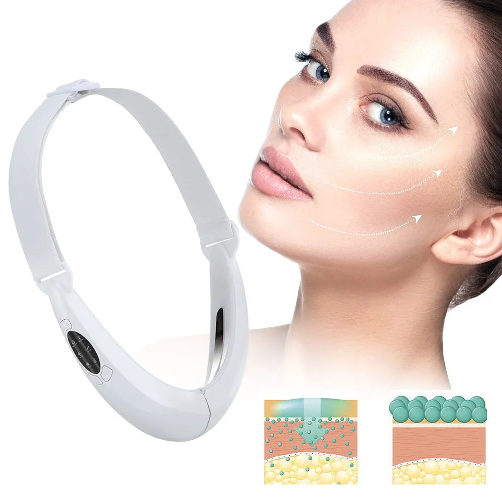 White handheld facial lifting beauty instrument with red and blue light therapy nodes.