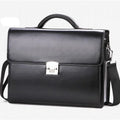 Men's black PU leather business briefcase with zipper opening and single handle.