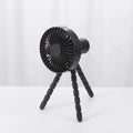Small adjustable desktop fan with flexible tripod and bending head, shown in white colour.