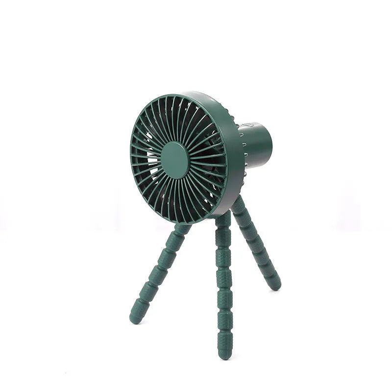 Small adjustable desktop fan with flexible tripod and bending head, shown in white colour.