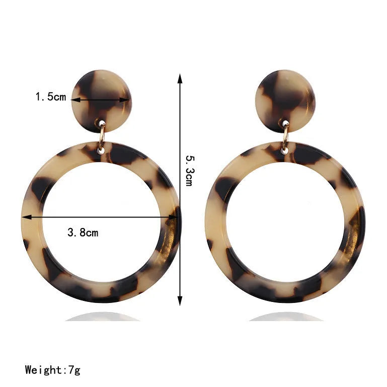Single leopard print acrylic acetate stud earring in coffee colour on metal base for women