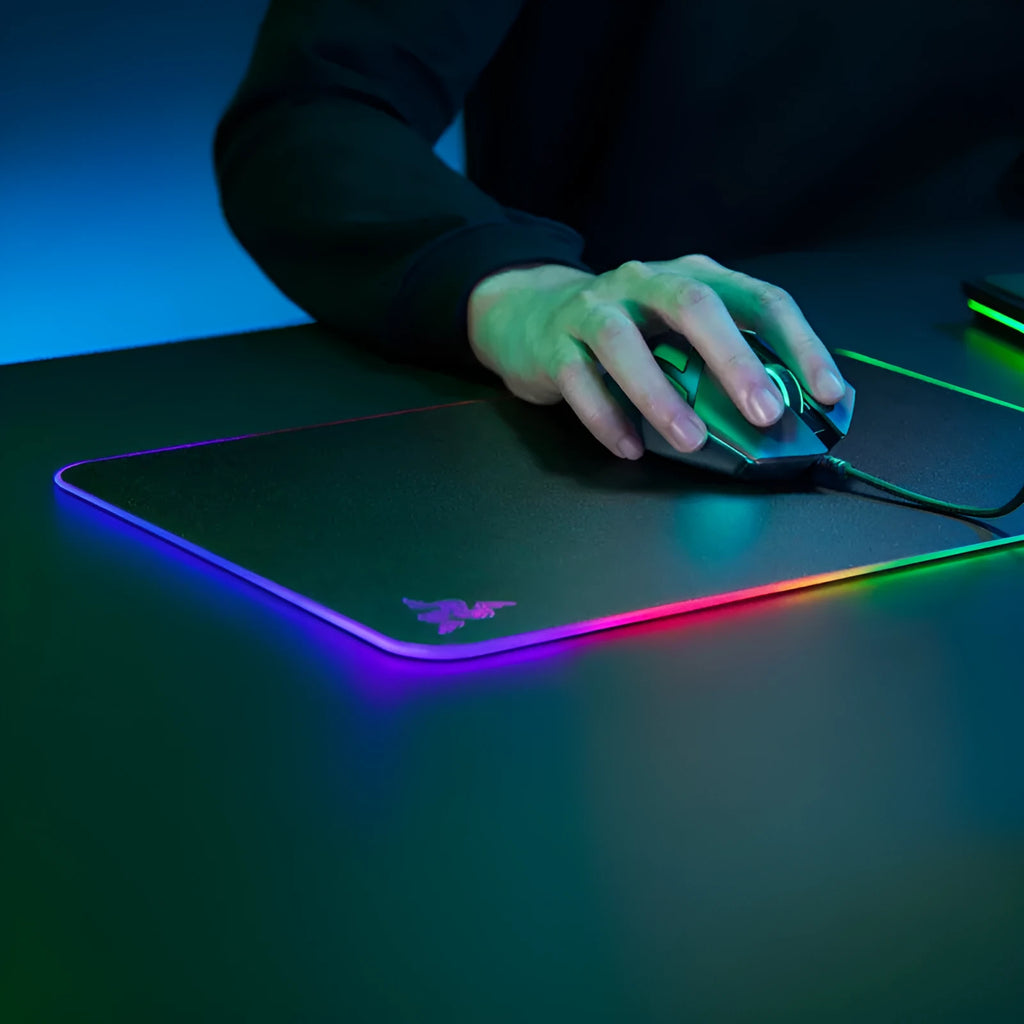 Razer Firefly Hard V2 RGB mouse pad with built-in cable catch and 19 lighting zones in black