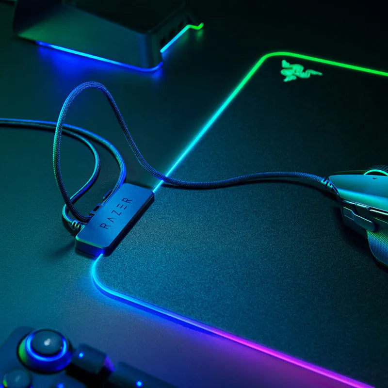 Razer Firefly Hard V2 RGB mouse pad with built-in cable catch and 19 lighting zones in black