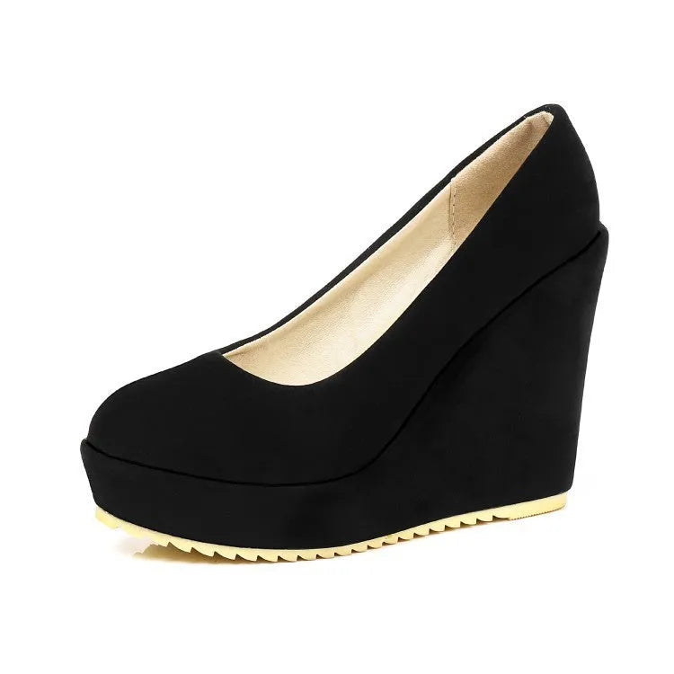 Women's retro platform wedge shoes thick bottom round toe lace-up decoration beige colour low heel side view