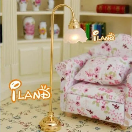 Miniature dollhouse LED floor lamp with glass shade and metal stand, battery operated without cord