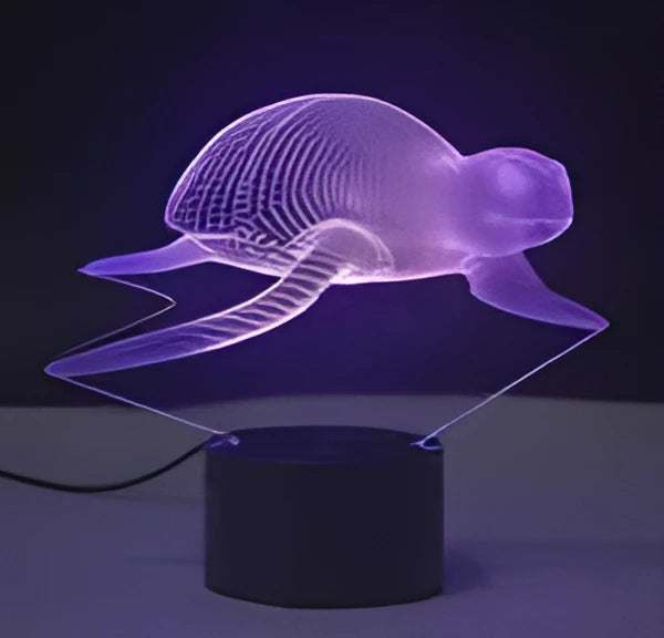 Colourful 3D LED table lamp on a black ABS base with touch control and seven light colours.
