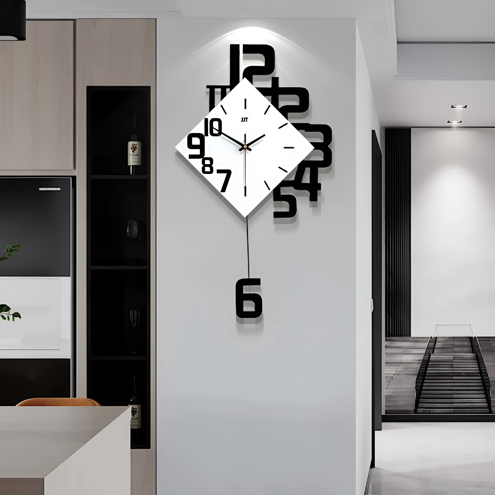 15-inch round digital wall clock with black density board frame and digital display