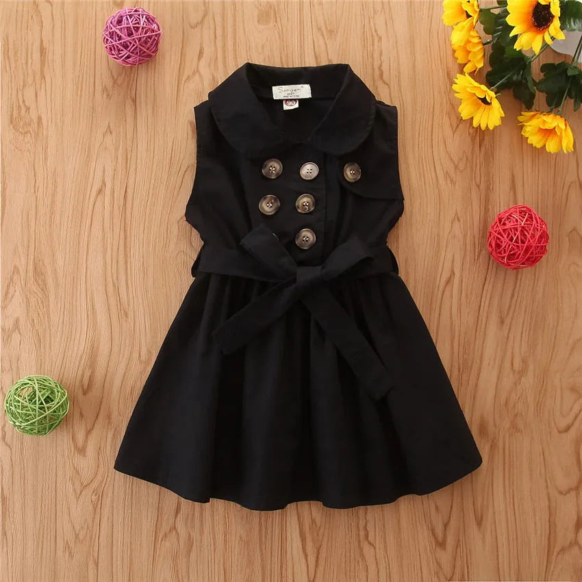 Toddler girl in cotton sleeveless princess dress with sash button fastening