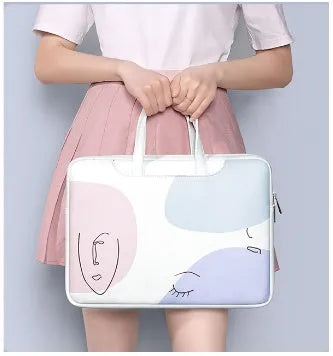 Blue waterproof PU leather laptop bag for a 15.6-inch notebook with a soft carry handle.