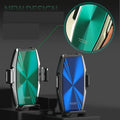 Blue car wireless charger with mobile phone holder showing charging indicator light