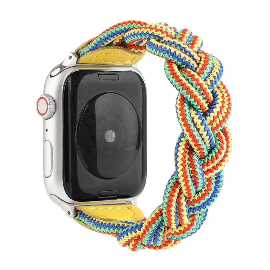 Braided solo loop watch strap for Apple Watch in army green, shown fitted to a 40mm case.