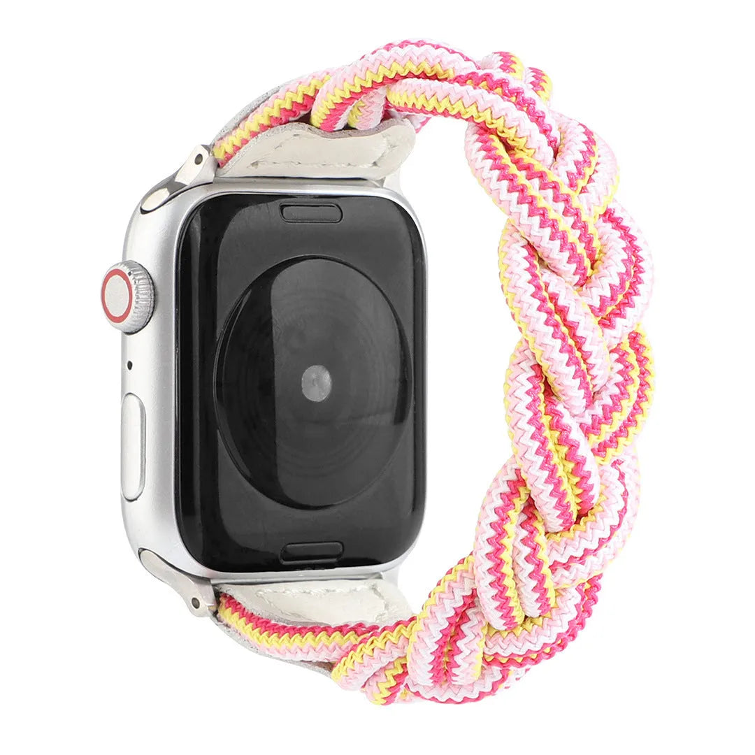 Braided solo loop watch strap for Apple Watch in army green, shown fitted to a 40mm case.