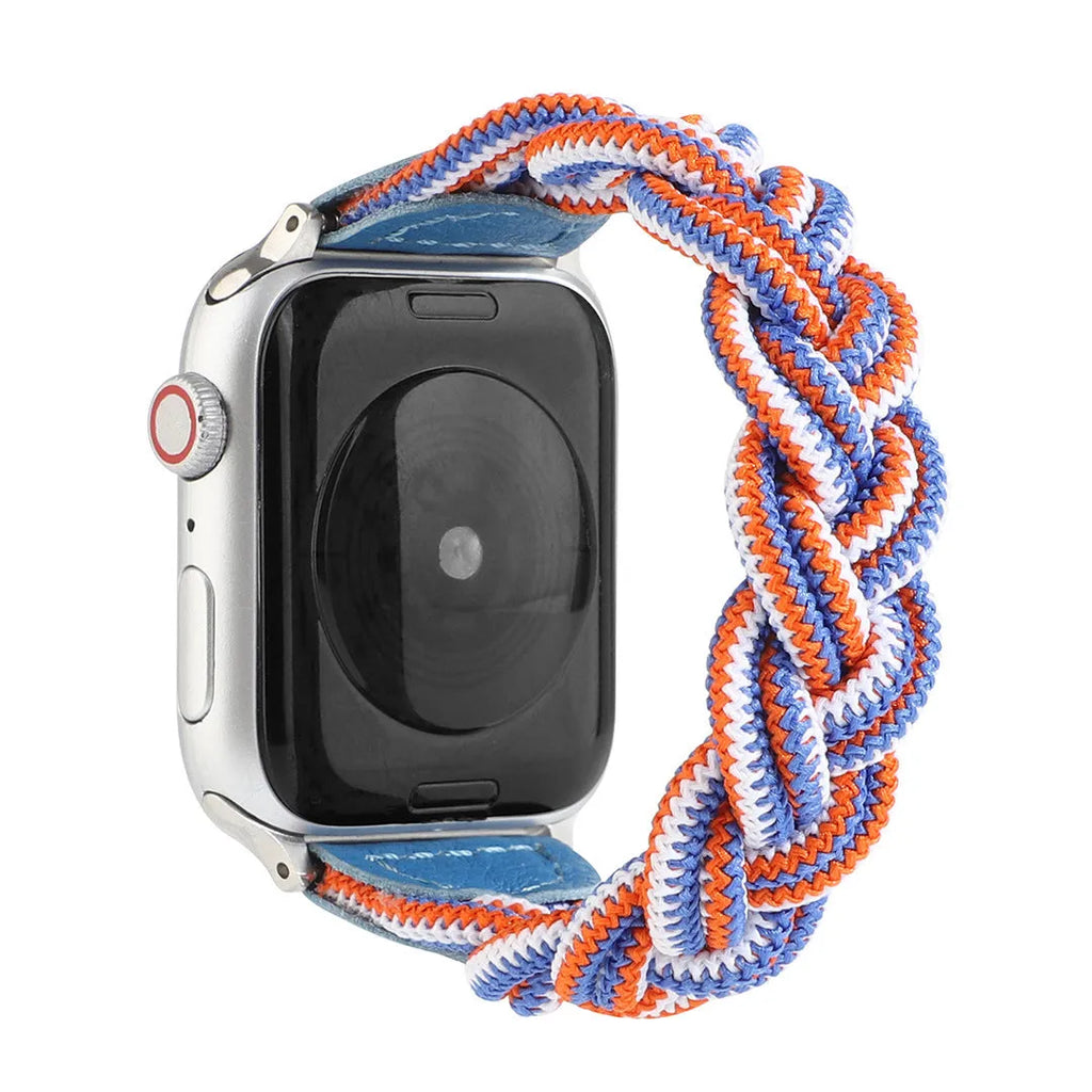 Braided solo loop watch strap for Apple Watch in army green, shown fitted to a 40mm case.