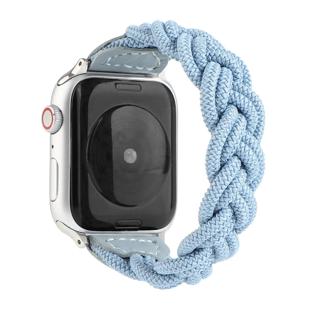 Braided solo loop watch strap for Apple Watch in army green, shown fitted to a 40mm case.