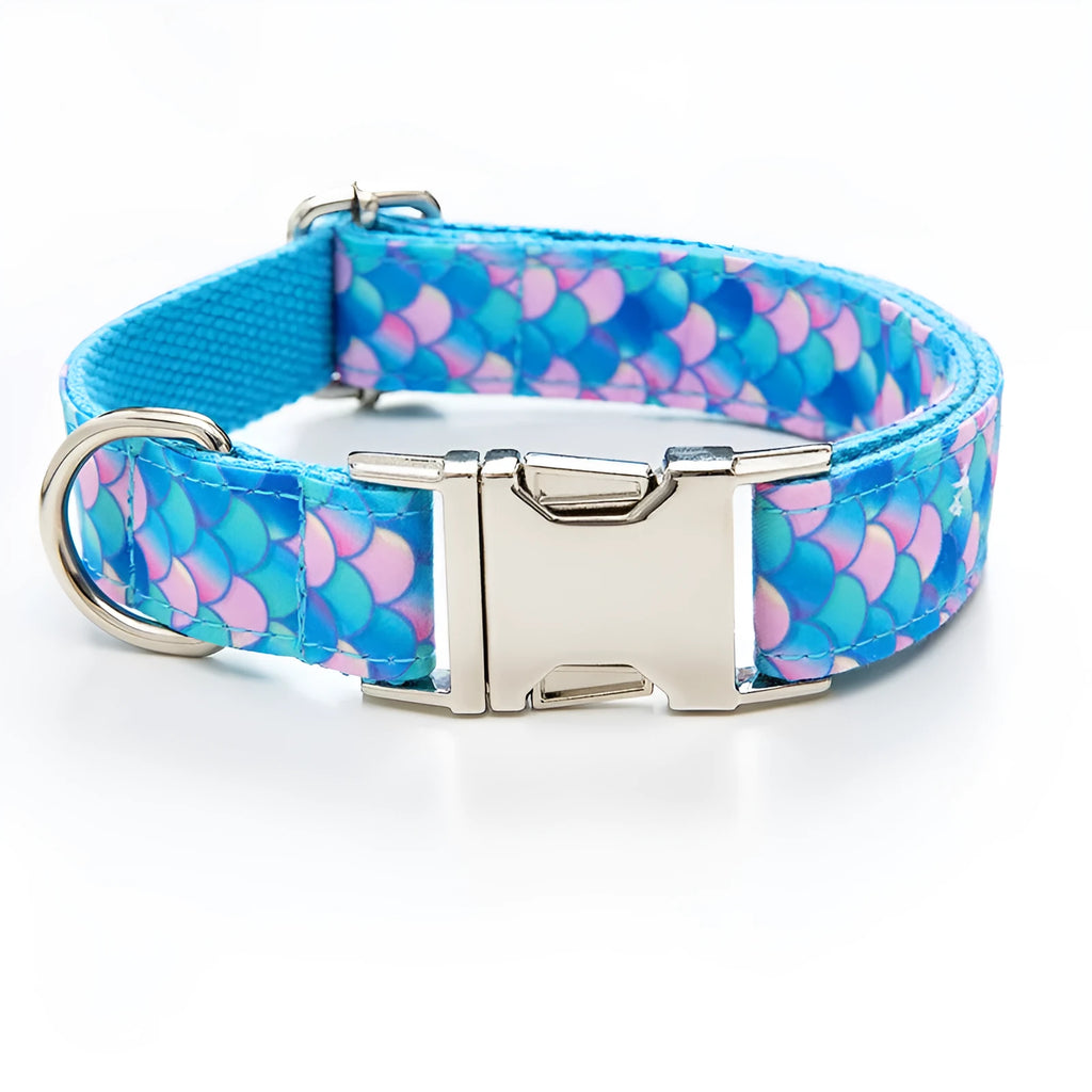 Blue mermaid collar leash dog leash with towing rope on a white background