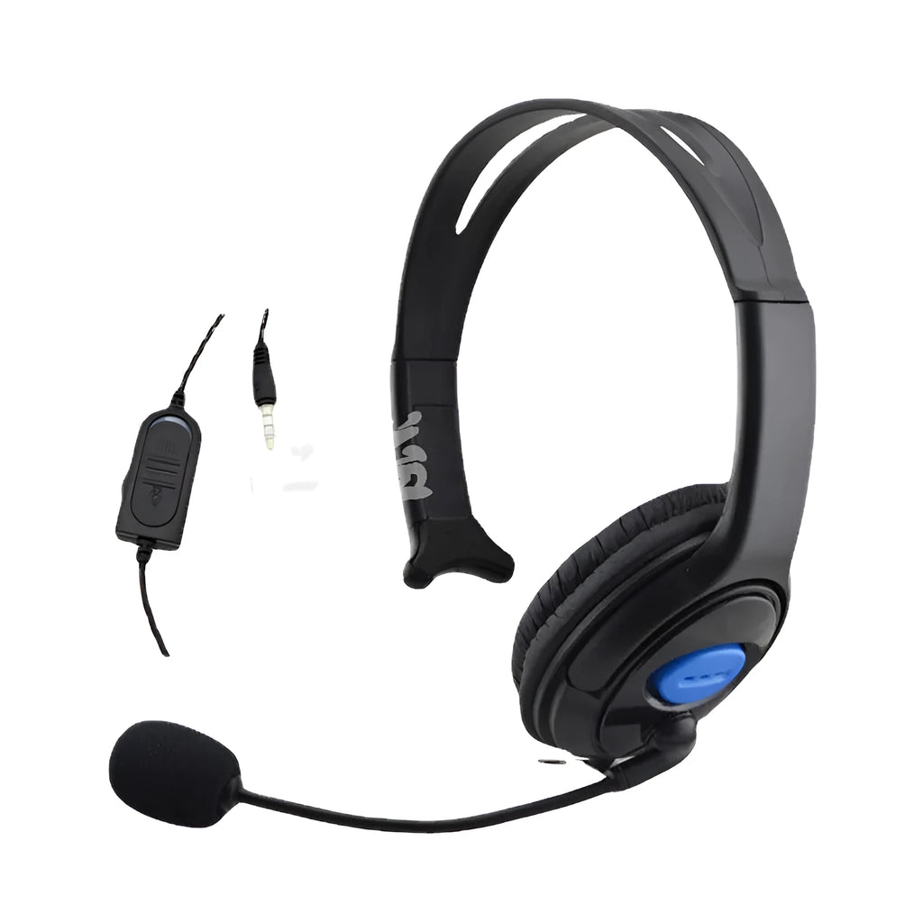 Black PS4 wired gaming headset with adjustable headband and 3.5mm audio plug