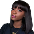 Unice Hair Black human hair wig with 10-inch length on a mannequin head.