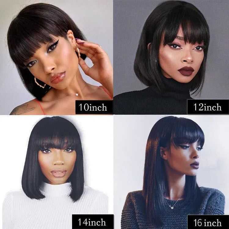 Unice Hair Black human hair wig with 10-inch length on a mannequin head.