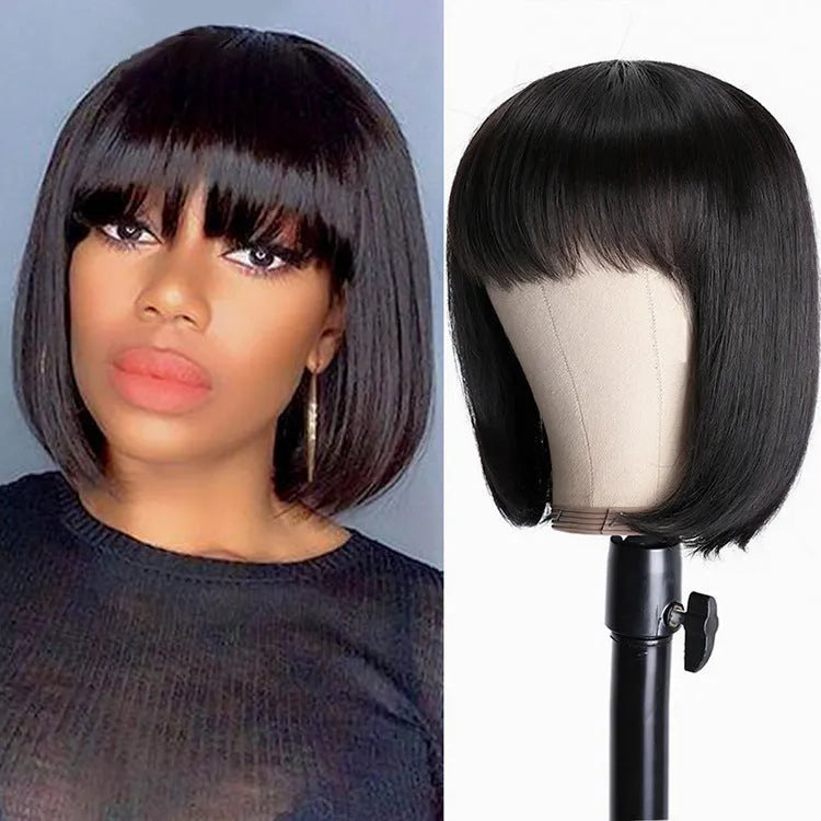 Unice Hair Black human hair wig with 10-inch length on a mannequin head.