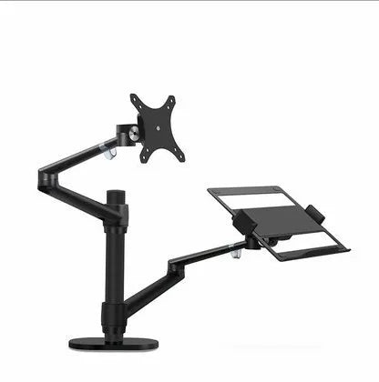 Aluminium multifunction desk laptop stand with full motion column bar, available in black and silver, notebook bracket style