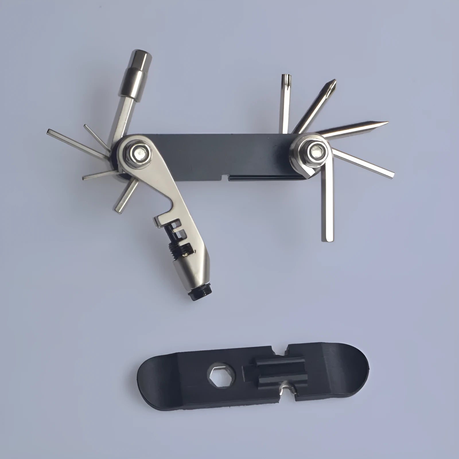 Chrome vanadium steel bicycle repair combination tool with foldable wrenches and chain tools