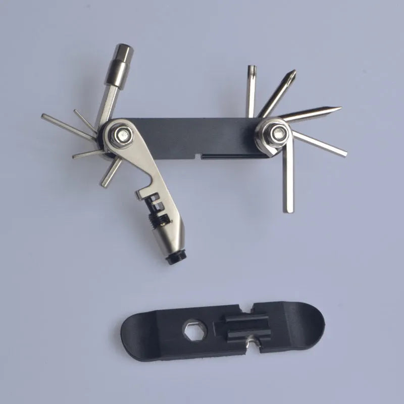 Chrome vanadium steel bicycle repair combination tool with foldable wrenches and chain tools