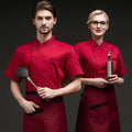 Cotton blend short sleeve work jacket for chef in white with anti-oil function and button front