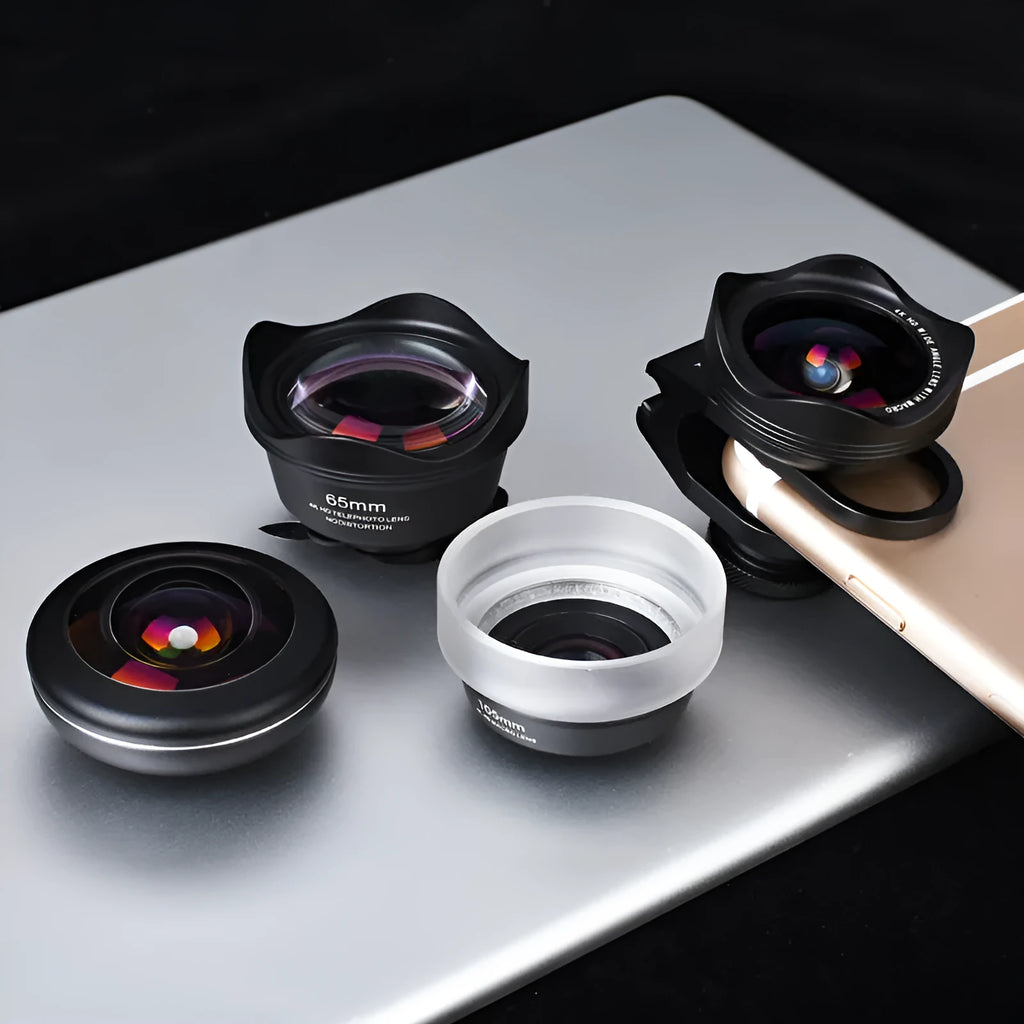 Factory direct mobile phone external lens set with portrait, fisheye, wide-angle, and macro lenses for smartphone photography