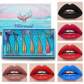 Set of 6 matte lip gloss shades in mermaid colours in a lipstick set pack