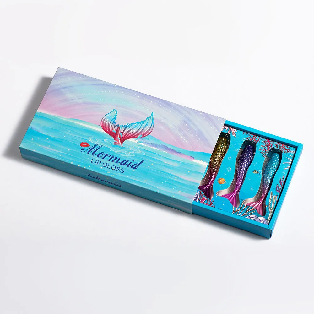 Set of 6 matte lip gloss shades in mermaid colours in a lipstick set pack
