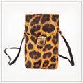 Retro leopard print PU leather phone bag for 5 inch smartphones with lock closure and crossbody strap
